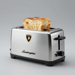 a Lamborghini concept toaster, with bread in the slots, studio product shot