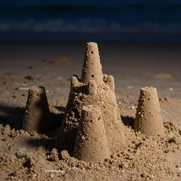 sand castle of a person beach dramatic lighting