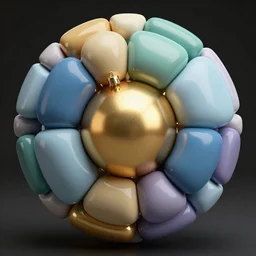 a gold ball in 1 0 different colors arranged into a sphere