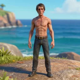 creepy uncanny valley full length portrait of a badly 3 d modeled man posing next to the ocean, rendered in bryce 3 d and daz, very ugly, ray - tracing, vibrant color, depth of field, cinematic lighting, sharp focus, rule of thirds, extremely hated on artstation