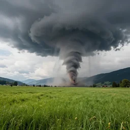 a tornado in a grass field in switzerland, unreal engine 5, artstation, 4 k, incredible detail, high quality, epic