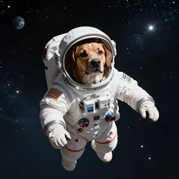dog wearing a space suit floating in outer space, highly detailed, stars in the background, nasa picture, 4 k, octane render, highly realistic photograph