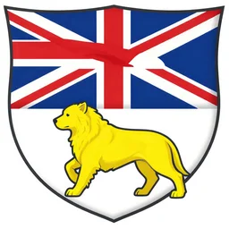 a coat of arms containing a yellow and blue british flag, line drawing, official documentation