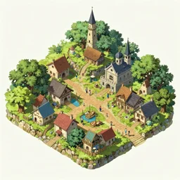 rpg isometric top view of a lovely anime medieval fantasy port village!! game asset!! cory loftis, james gilleard, atey ghailan, makoto shinkai, goro fujita, studio ghibli, rim light, exquisite lighting, clear focus, very coherent, plain background, soft painting