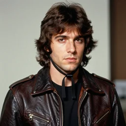 a colored colorized photograph portrait of jerma in the 1 9 9 0 s with 1 9 9 0 s haircut and chin strap while wearing 1 9 9 0 s leather jacket, taken in the mid - late 1 9 9 0 s, grainy, taken on a 9 0 s kodak camera, realistic, hyperrealistic, very realistic, highly detailed, very detailed, extremely detailed, detailed, digital art, intricate details, real life, trending on artstation, body and head in view, body and headshot, colored photo