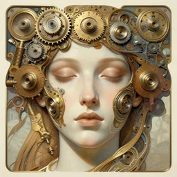 symmetry!! beauty, machine parts embedded into face, intricate, elegant, highly detailed, digital painting, surrealistic, artstation, concept art, smooth, sharp focus, illustration, art by artgerm and greg rutkowski and alphonse mucha, 8 k