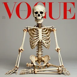 skeleton. pose. studio photo in the 7 0's. vogue magazine cover with text. highly detailed