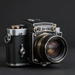 product photo of a steampunk medium format camera