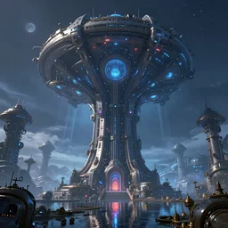 humongous techno - tree portal on a big steampunk planet, spooky, art by pixar, smooth, beautiful art, masterpiece, artistic landscape, cinematic, wet reflections, ray tracing x, rtx, smooth
