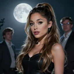 a portrait of ariana grande, cinematic, epic, legendery, dark comedy, nigth moon ligth, fun, inspiring, mind blowing camer shot sharp focus, detailed, digital painting, artstation, concept art, sharp focus, illustration, art by waya steurbaut and elon musk and bill gates
