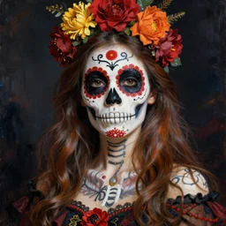 illustration of a sugar skull day of the dead girl, art by pierre puvis de chavannes