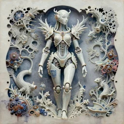 the most beautiful perfect symmetric breathtaking artwork ever made. cutout of an intricate porcelain android. holy goth neo steampunk cyberpunk photorealistic foreshortening depth of field 4 k 8 k unreal engine octane render oil painting watercolor photoshop trending on artstation by novak