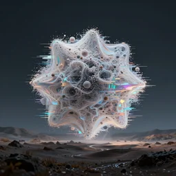 dream landscape, houdini software simulation, glitch art, particle flow, generative art, volumetric object, physical particles, translucence, cinematic lighting, iridescence, by ash thorpe