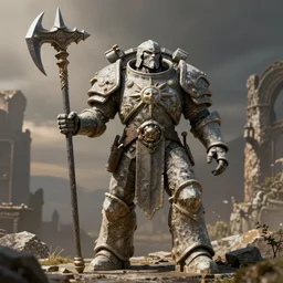Royal Humanoid Warforged guard made of stone wielding a guisarme, sun symbol engraved in it's chest, buff, realistic, High res, detailed, dungeons and dragons