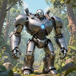 ultra realistic and intricate detailed photograph of iron giant in forest from the movie, pixar, iron, giant, technology, innovation, bright modern style, artstation, unreal render, depth of field, ambient lighting, award winning, stunning