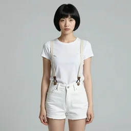 a woman with black hair pixie cut in shorts with suspenders and white t-shirt drawn by michelangelo, Alexandre Cabanel, norman rockwell, peter paul rubens, maler collier, frank frazetta, alphonse mucha, gustav klimt 4k, unreal 5, DAZ, french noveau, trending on artstation, octane render, hyperrealistic