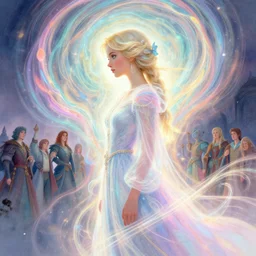 side portrait, ellie bamber, pixie, fantasy robe, gloomhaven, luminescent, colorful swirly magic ripples, pastel colors, by greg manchess, huang guangjian, gil elvgren, sachin teng, greg rutkowski, jesper ejsing, ilya kuvshinov