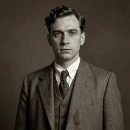 photorealistic sepia portrait of a 1 9 2 0 s plain - looking, almost commonplace, unassuming man, in his mid - thirties. he wears a plain grey suit, a typical 1 9 2 0 s - style haircut, atmospheric lighting, dark, brooding, painted, intricate, ultra detailed, well composed, best on artstation, cgsociety, epic, stunning, gorgeous, intricate detail, much wow, masterpiece, cinematic aesthetic octane render, 8 k hd resolution,