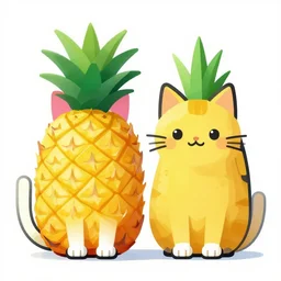 1 6 bit art style two cats, one made of pineapple one made of pepperoni, sitting on the space needle