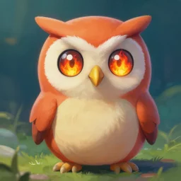 full shot,a painting of cute owl Pokémon with big eyes made of flame,Ford, Henry Justice,trending on artstation,High detail