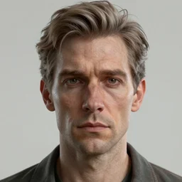 portrait of 4 0 - year - old man, with a pale face with premature lines, and light brown hair going grey, wearing in shirt, hyper realistic face, beautiful eyes, character art, art by mark brooks, hyperdetailed, cryengine, trending on artstation, digital art