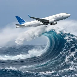 plane flying into a tsunami