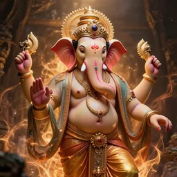 ganesha, character concept art, portrait, epic, trending on artstation, very detailed, 4 k, hd, dramtic lighting, flowing energy, by beeple