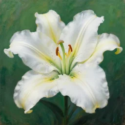 achingly beautiful close - up painting of one giant white lily on green background rene magritte, monet, and turner. piranesi.