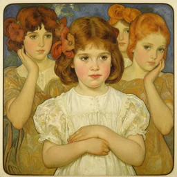 realistic detailed painting of a 1 3 - year old girl who resembles millie bobby brown and natalie portman with a shy, blushing, coy expression by alphonse mucha, ayami kojima amano, charlie bowater, karol bak, greg hildebrandt