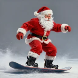 beautiful lifelike studio painting of santa riding a snowboard!!!!!!!. full body, beautiful perfectly shaded cinematic lighting, very very coherent, trending on artstation, greg rutkowski, hyper detailed, 4 k, high quality, smooth, sharp focus