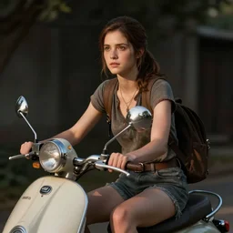 a girl sitting on the seat of the sceator, the last of us