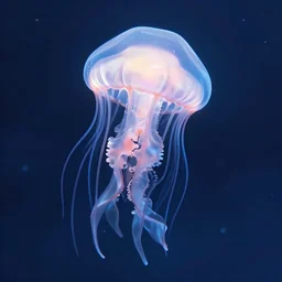 a jellyfish with a bright biosphere in its head floating in space, long neon tentacles, meteor shower background unreal engine render, hyper realistic, ultra detailed