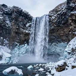 highly detailed hd photo art of waterfall from ice mountains in the style of Greg Rutswoski, wide angle shot, concept art, 8K detail post-processing