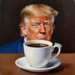 a painting of coffee with donald trump's hair