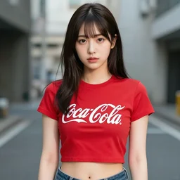 suzu Hirose wearing crop top with Coca Cola logo