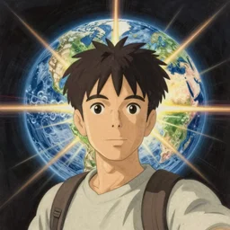 last selfie on earth drawed by M.C.Escher colored by Hayao Miyazaki