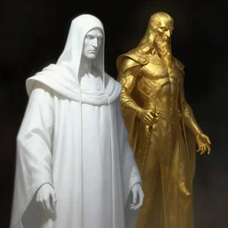 A white robed cultist and a golden god in the darkness by Wayne Barlowe