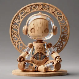 cute art toys wooden ultra clear sculpture of beautiful cute robot meditation position cybernetics, low contrast,, hyper realistic detailed render, hypermaximalist, ornate, epic composition, 4 k 8 k, cryengine octane blender, sharp focus, concept art, masterpiece of art by alphonse mucha