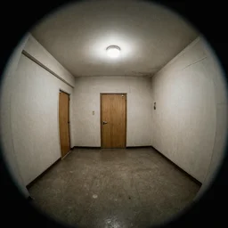 a fisheye lens photo of the backrooms