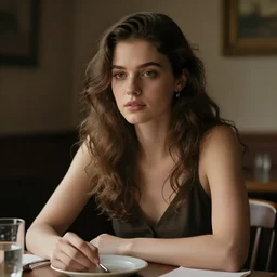 a girl on a date, across the table
