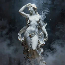 concept art of abstract beautiful female sculpture, liquid acrylic painting, lens flare, clouds, masterpiece of renaissance sculpture. artstation concept art, matte painting. ambient and neonoir. cinematic light and volumetric fog.