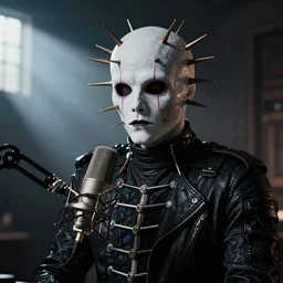 Pinhead from Hellraiser recording a podcast