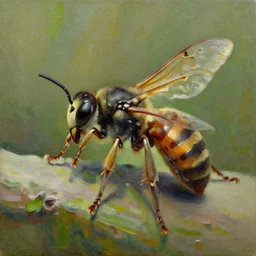Cyborg wasp, oil on canvas