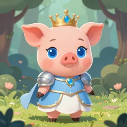 very cute and adorable little anthropomorphic piggy knight princess, big beautiful blue eyes, piglet, fantasy forest, pale blue outfit, pretty, chibi, DeviantArt, Instagram, Behance, Artstation, trending on artstation, Yee Chong, Sydney Hanson, Mickael Lelièvre, Jaeyeon Nam, derevschikova