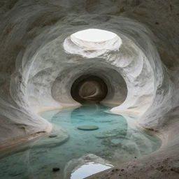 photo of a bizarre oddly-shaped interior with shallow water everywhere