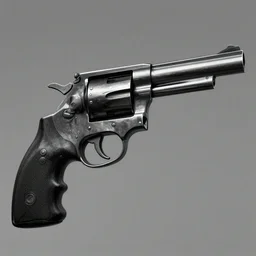 Black and white concept art for a futuristic cyberpunk revolver with a long barrel