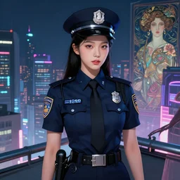 portrait jisoo, futuristic korea police uniform girl, at future neon light rooftop, ssci - fi and fantasy, intricate and very very beautiful and elegant, highly detailed, digital painting, artstation, concept art, smooth and sharp focus, illustration, art by tan zi and ayanamikodon and alphonse mucha and wlop
