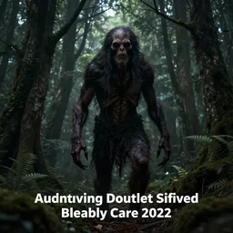 creepy creature in a dark forest, digital art, realistic, detailed, artstation