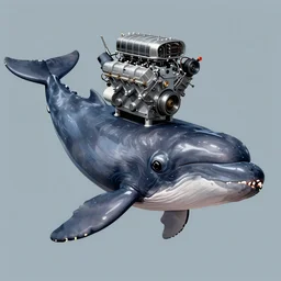 illustration of a cachalot with a v 8 engine instead of its head by michelangelo very beautiful