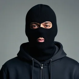 portrait of a man wearing a balaclava and a hoodie, by gerald brom